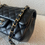 CHANEL Handbag 21K Black Lambskin Quilted Mini Rectangular Single Flap Light Gold Hardware - Redeluxe