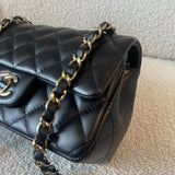CHANEL Handbag 21K Black Lambskin Quilted Mini Rectangular Single Flap Light Gold Hardware - Redeluxe
