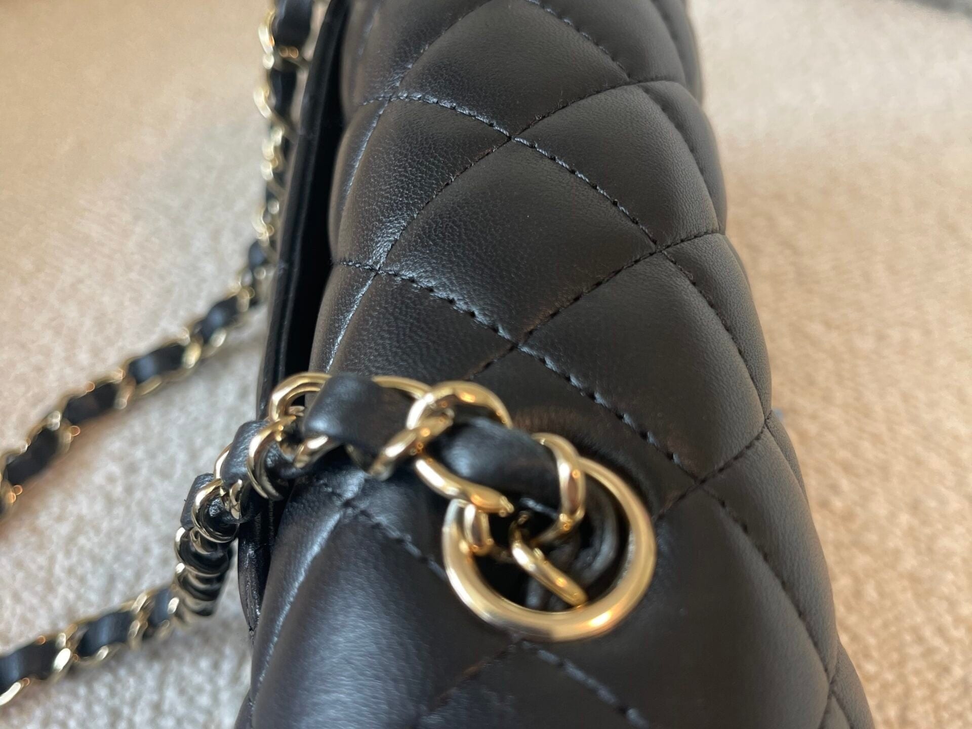 CHANEL Handbag 21K Black Lambskin Quilted Mini Rectangular Single Flap Light Gold Hardware - Redeluxe