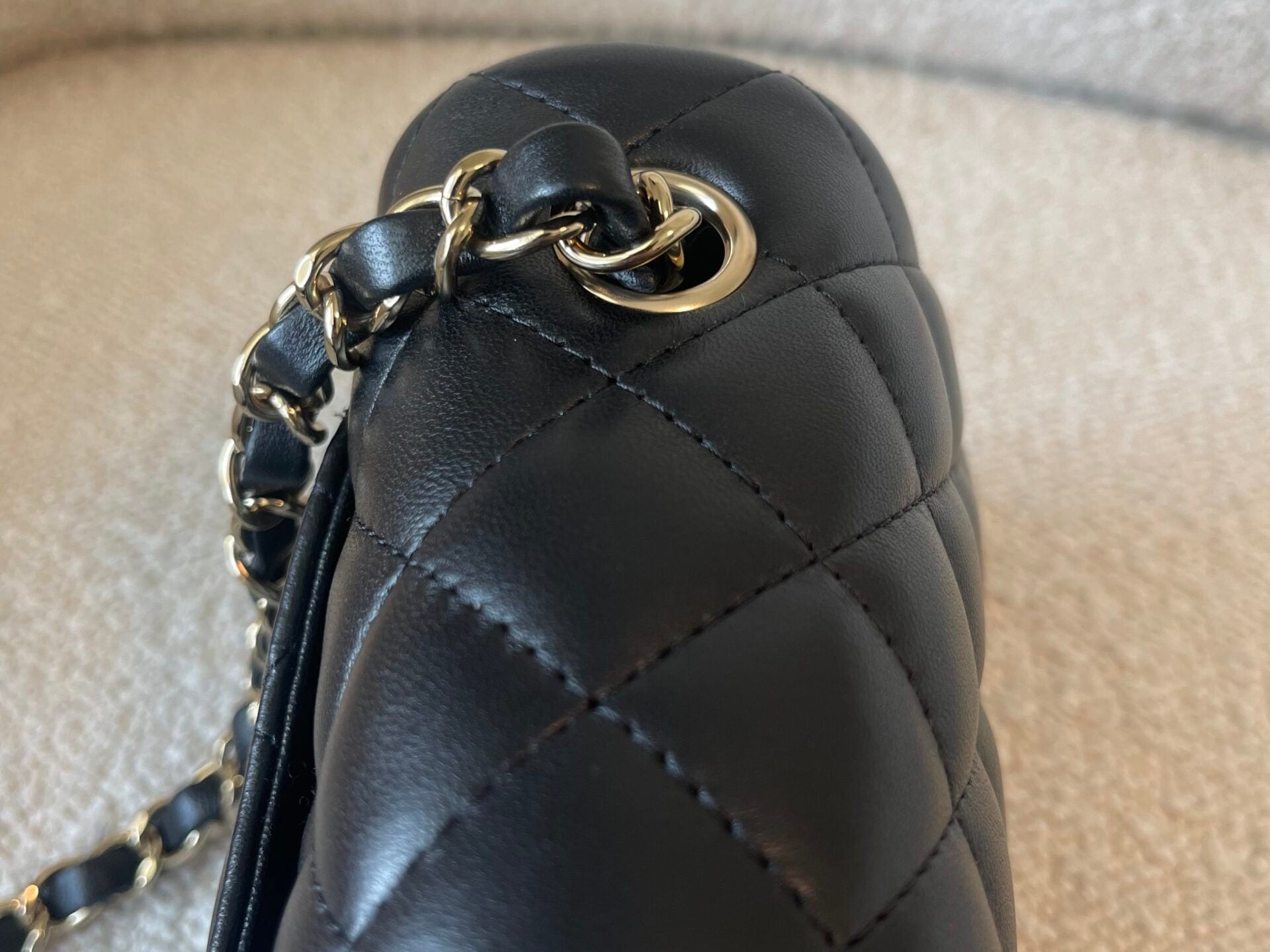 CHANEL Handbag 21K Black Lambskin Quilted Mini Rectangular Single Flap Light Gold Hardware - Redeluxe