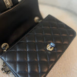 CHANEL Handbag 21K Black Lambskin Quilted Mini Rectangular Single Flap Light Gold Hardware - Redeluxe