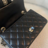 CHANEL Handbag 21K Black Lambskin Quilted Mini Rectangular Single Flap Light Gold Hardware - Redeluxe