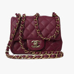 CHANEL Handbag 21K Burgundy Lambskin Quilted Mini Square Flap - Redeluxe