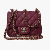 CHANEL Handbag 21K Burgundy Lambskin Quilted Mini Square Flap - Redeluxe
