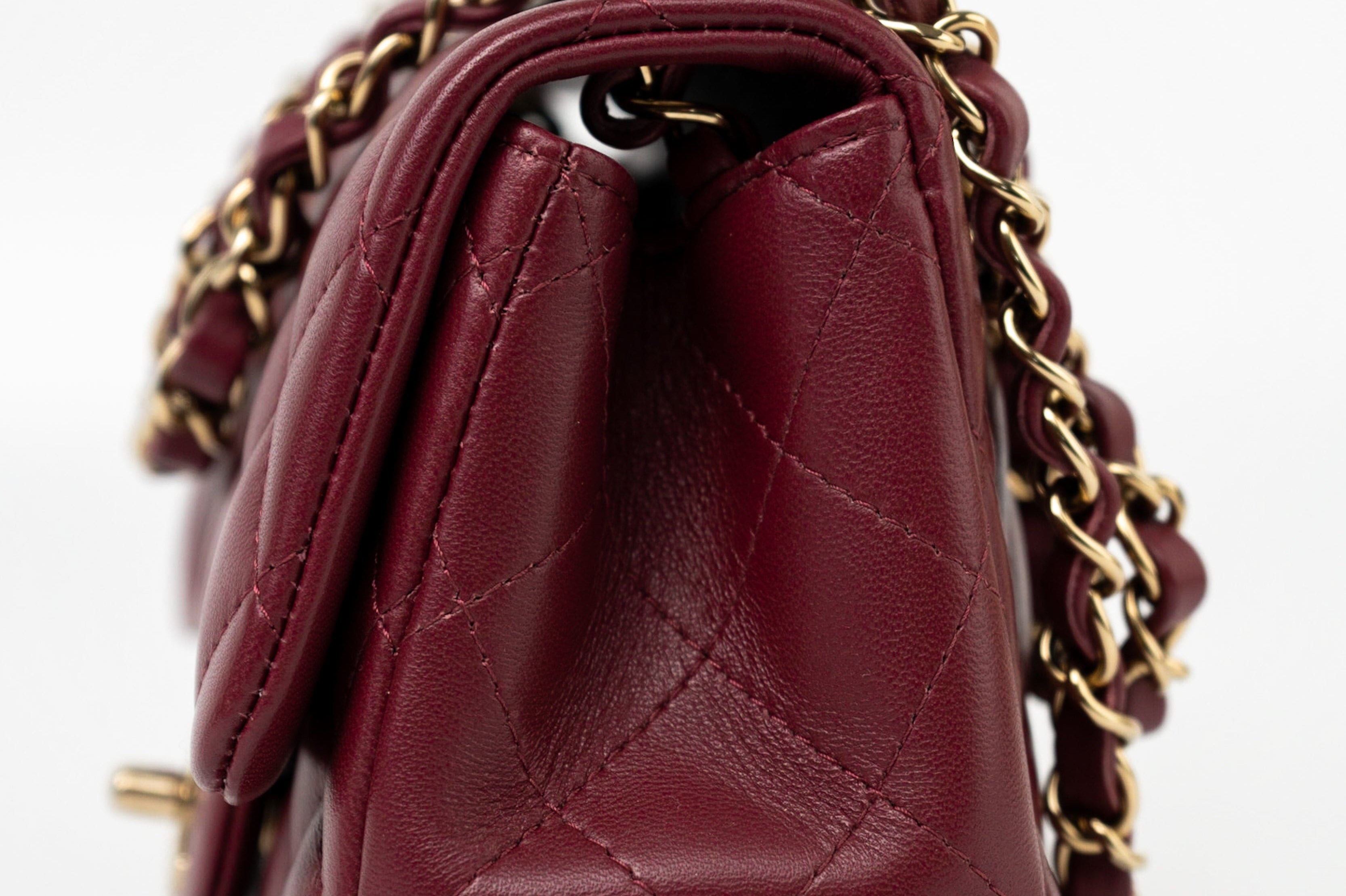 CHANEL Handbag 21K Burgundy Lambskin Quilted Mini Square Flap - Redeluxe