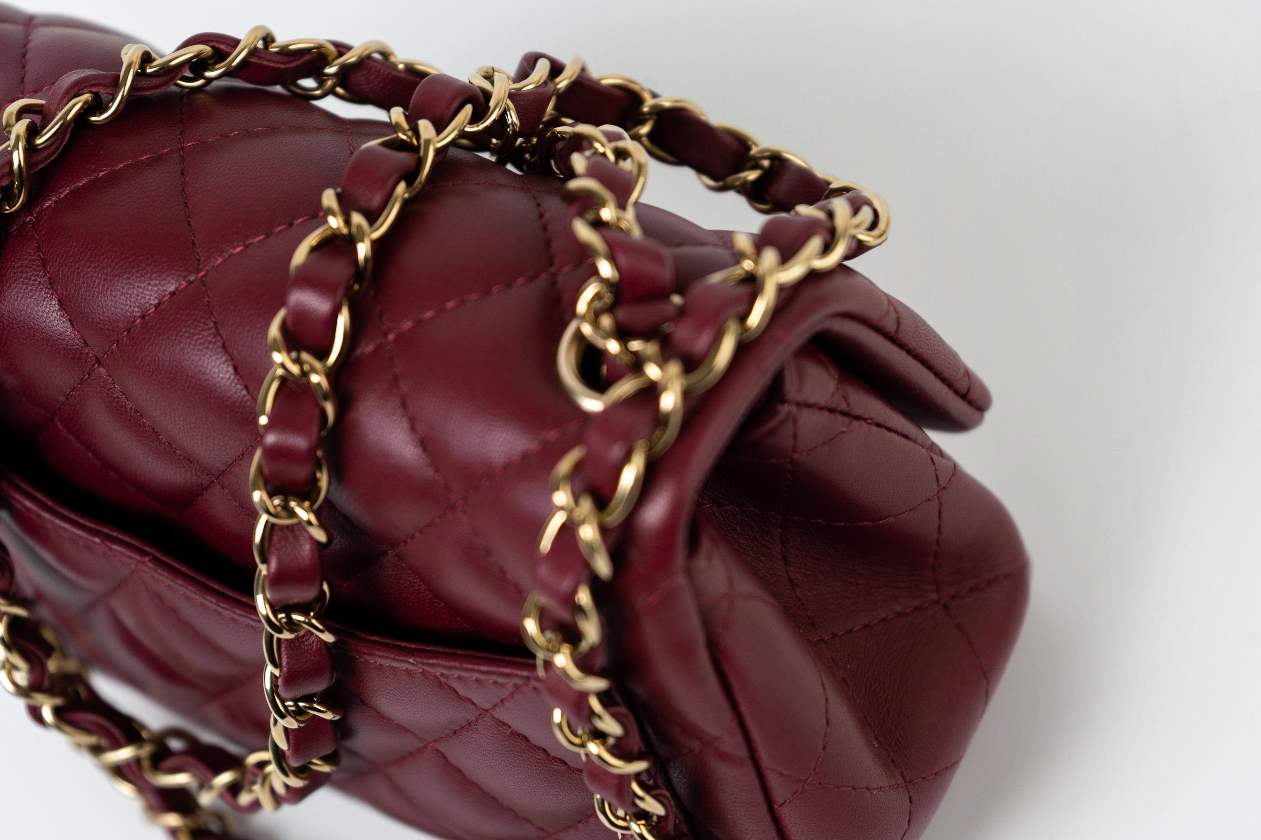 CHANEL Handbag 21K Burgundy Lambskin Quilted Mini Square Flap - Redeluxe