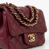 CHANEL Handbag 21K Burgundy Lambskin Quilted Mini Square Flap - Redeluxe