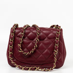 CHANEL Handbag 21K Burgundy Lambskin Quilted Mini Square Flap - Redeluxe