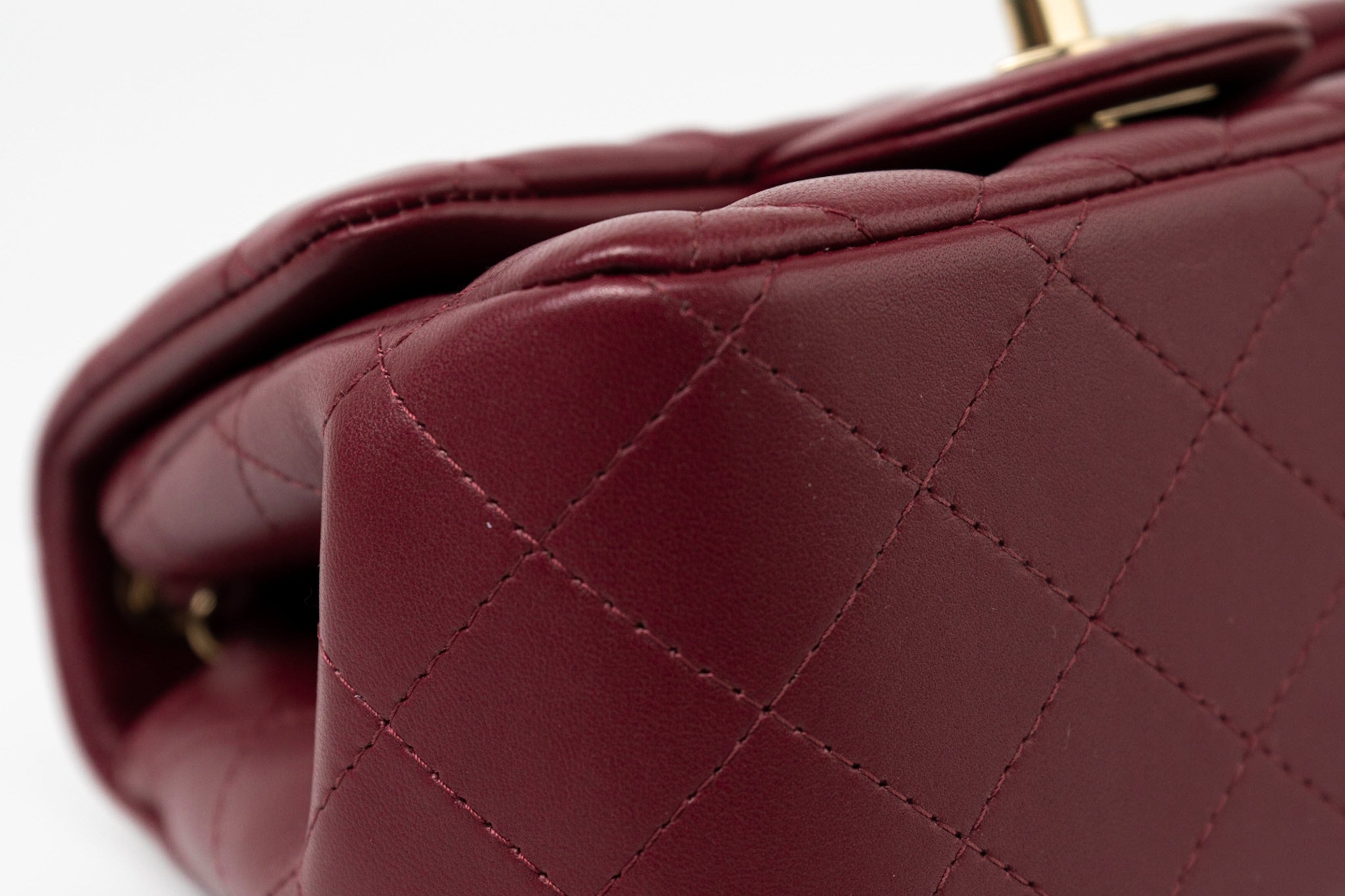 CHANEL Handbag 21K Burgundy Lambskin Quilted Mini Square Flap - Redeluxe