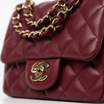 CHANEL Handbag 21K Burgundy Lambskin Quilted Mini Square Flap - Redeluxe