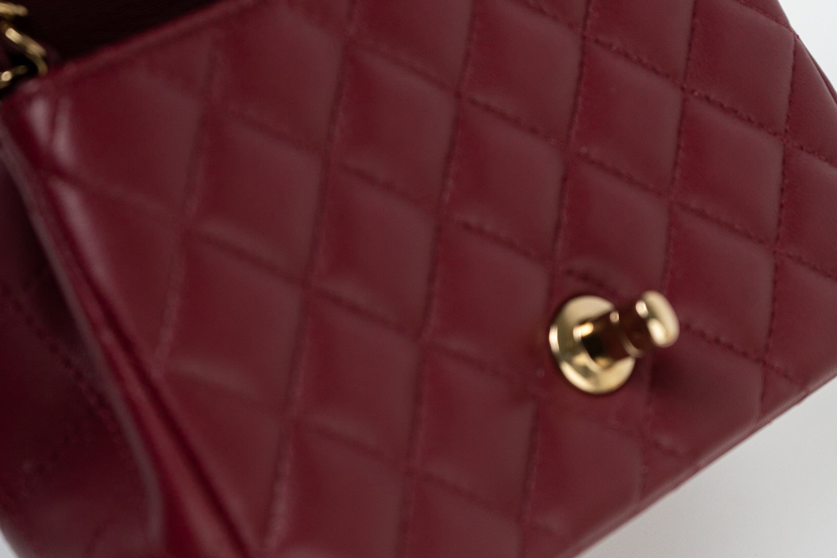 CHANEL Handbag 21K Burgundy Lambskin Quilted Mini Square Flap - Redeluxe