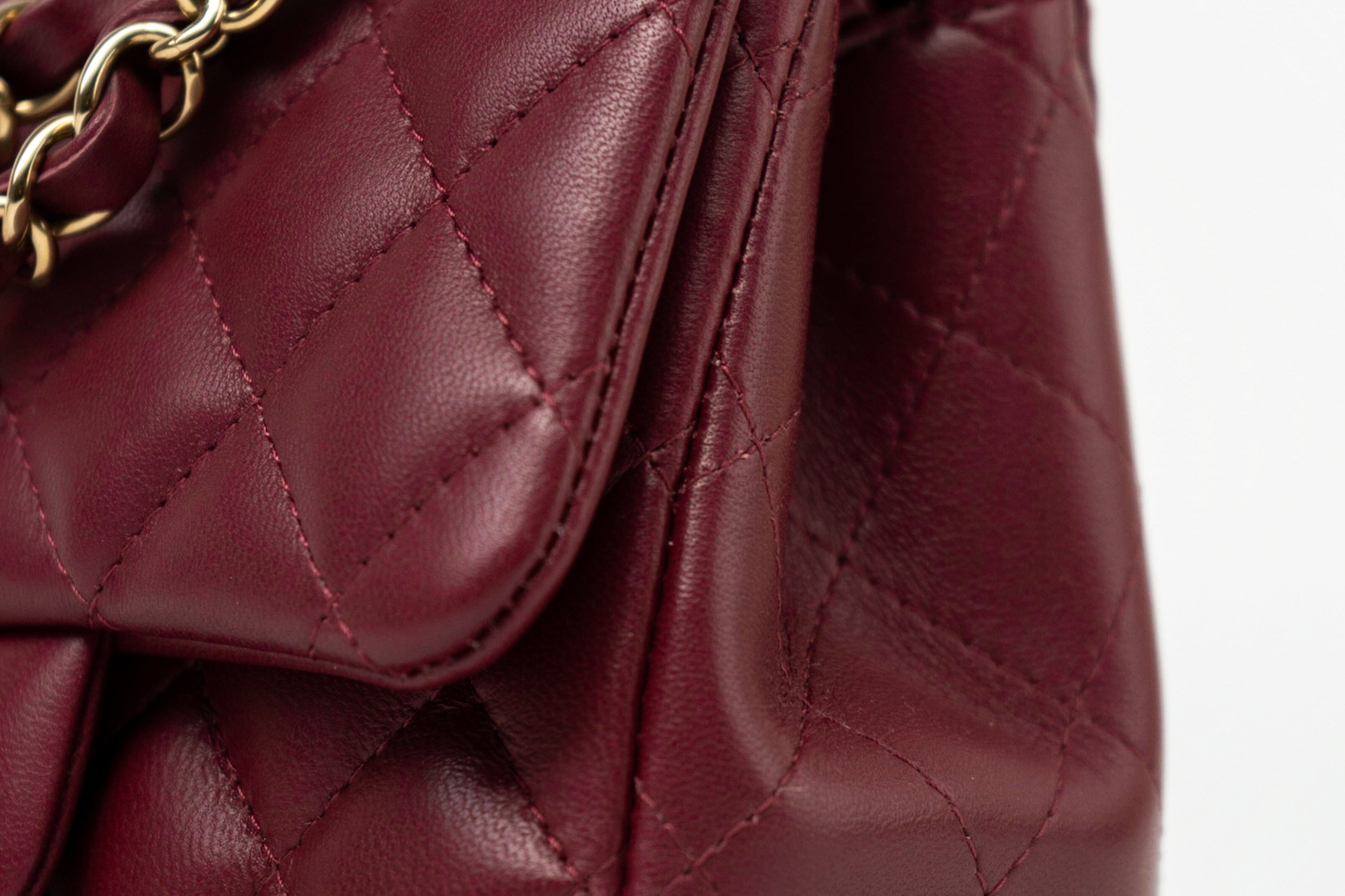 CHANEL Handbag 21K Burgundy Lambskin Quilted Mini Square Flap - Redeluxe