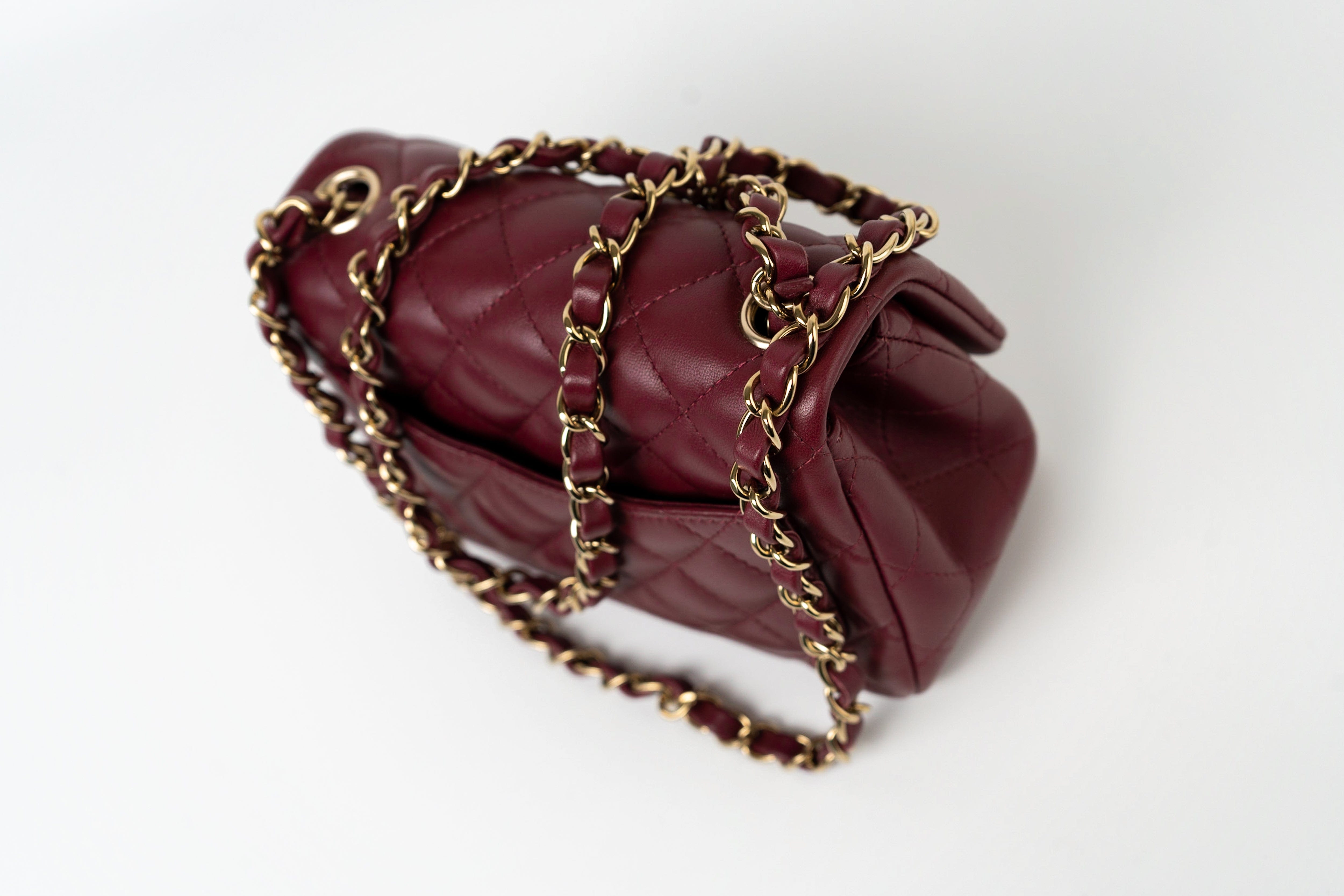 CHANEL Handbag 21K Burgundy Lambskin Quilted Mini Square Flap - Redeluxe