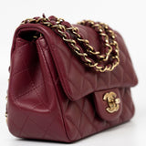 CHANEL Handbag 21K Burgundy Lambskin Quilted Mini Square Flap - Redeluxe