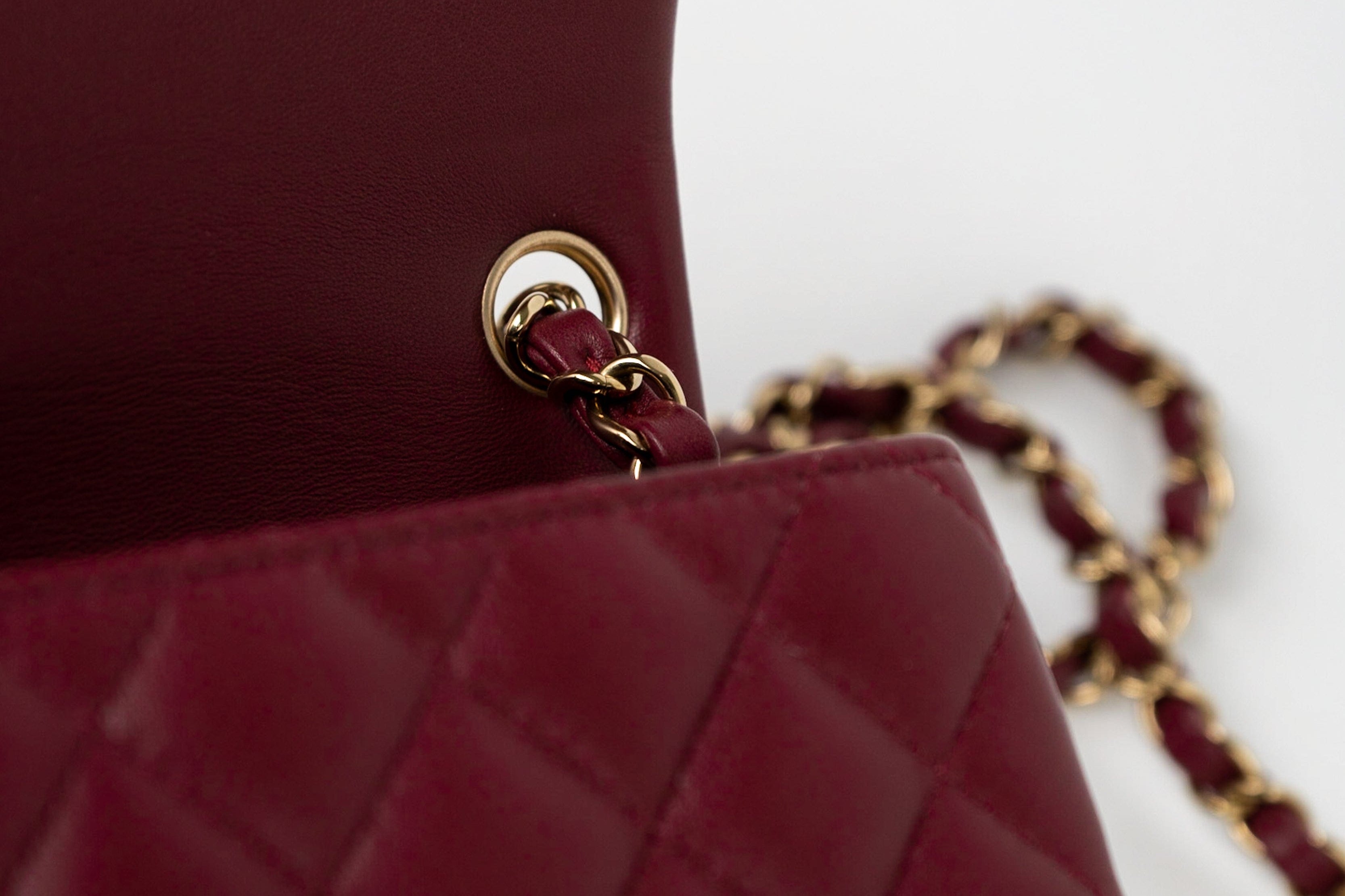 CHANEL Handbag 21K Burgundy Lambskin Quilted Mini Square Flap - Redeluxe