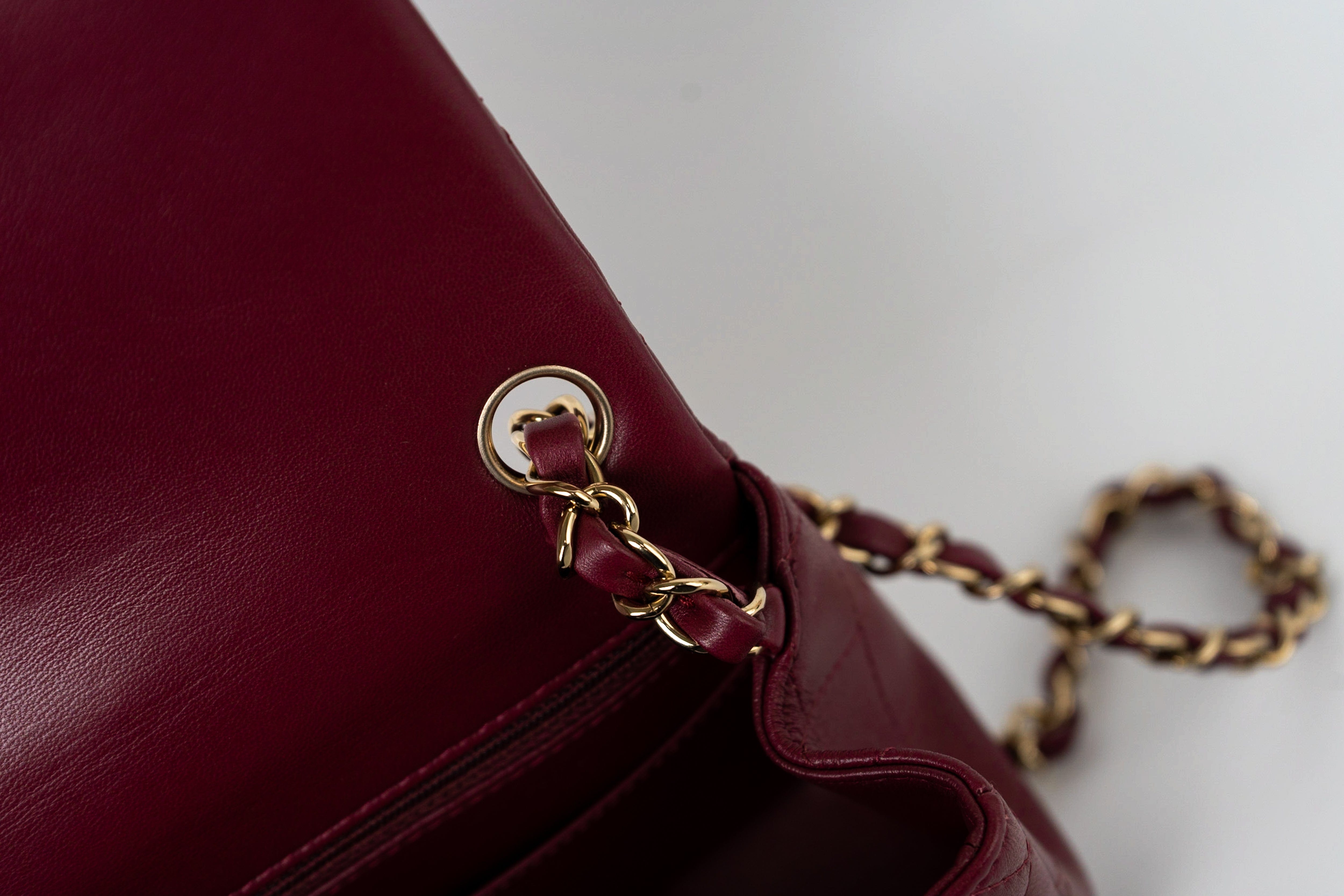 CHANEL Handbag 21K Burgundy Lambskin Quilted Mini Square Flap - Redeluxe