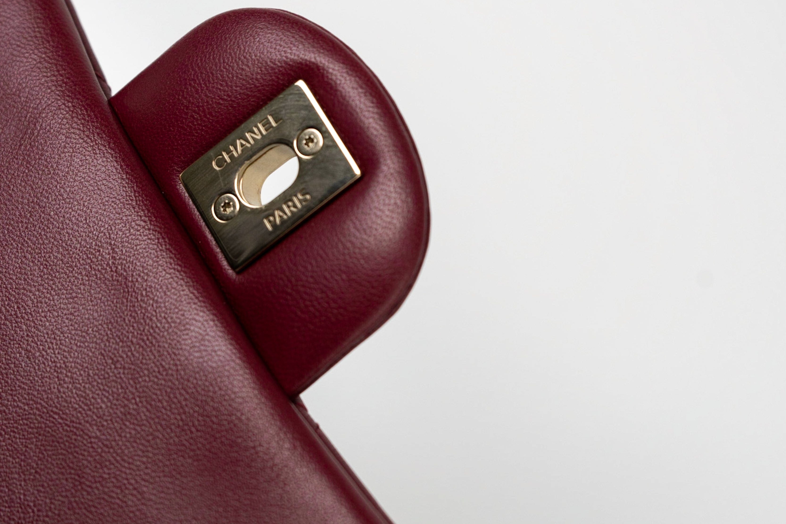 CHANEL Handbag 21K Burgundy Lambskin Quilted Mini Square Flap - Redeluxe