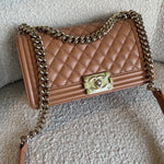 CHANEL Handbag 21K Caramel Caviar Quilted Old Medium Boy Bag LGHW - Redeluxe