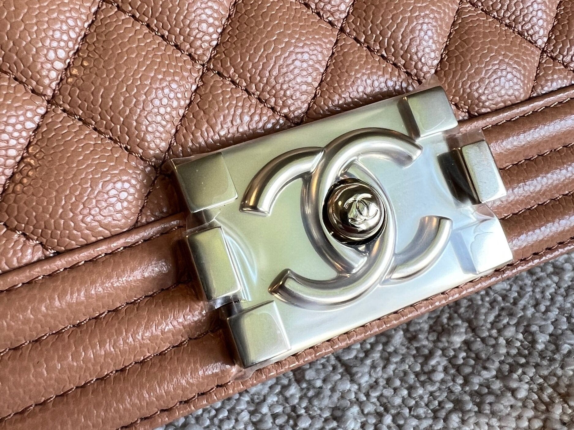 CHANEL Handbag 21K Caramel Caviar Quilted Old Medium Boy Bag LGHW - Redeluxe