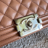 CHANEL Handbag 21K Caramel Caviar Quilted Old Medium Boy Bag LGHW - Redeluxe