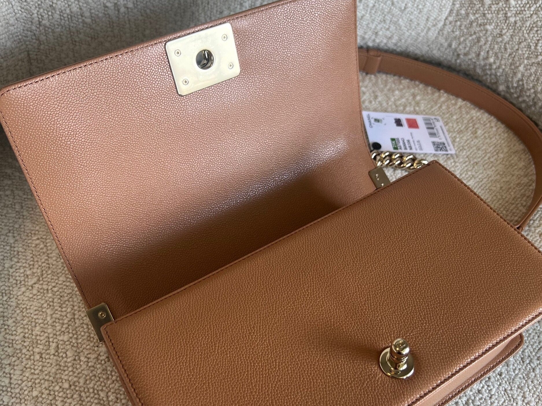 CHANEL Handbag 21K Caramel Caviar Quilted Old Medium Boy Bag LGHW - Redeluxe