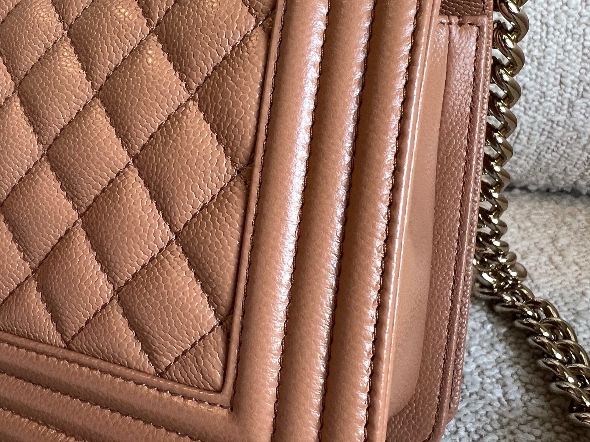 CHANEL Handbag 21K Caramel Caviar Quilted Old Medium Boy Bag LGHW - Redeluxe