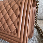 CHANEL Handbag 21K Caramel Caviar Quilted Old Medium Boy Bag LGHW - Redeluxe