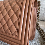 CHANEL Handbag 21K Caramel Caviar Quilted Old Medium Boy Bag LGHW - Redeluxe