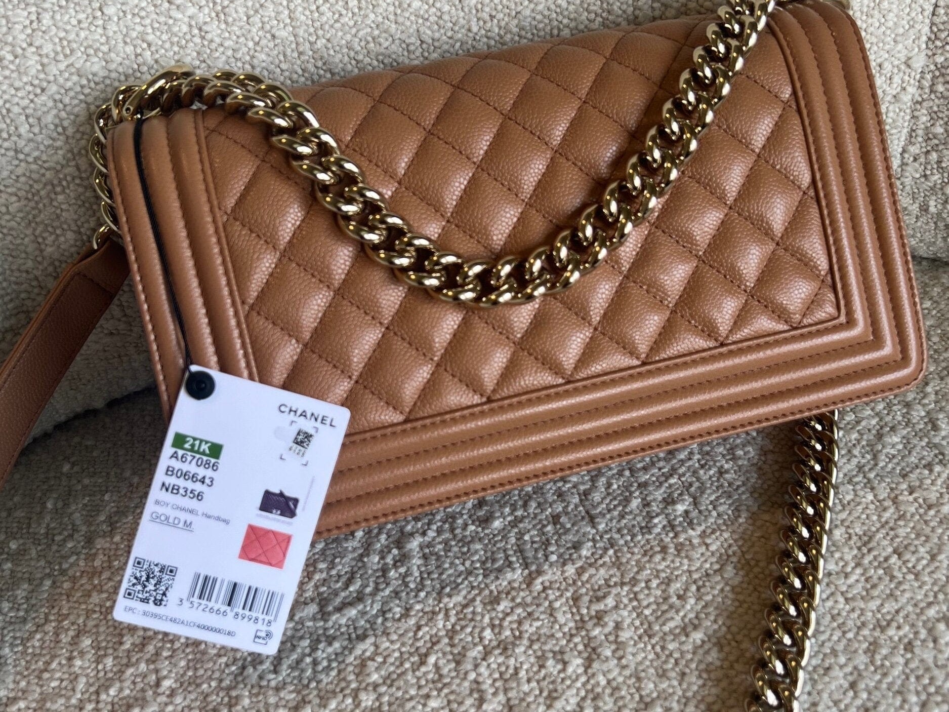 CHANEL Handbag 21K Caramel Caviar Quilted Old Medium Boy Bag LGHW - Redeluxe