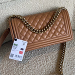 CHANEL Handbag 21K Caramel Caviar Quilted Old Medium Boy Bag LGHW - Redeluxe