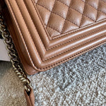 CHANEL Handbag 21K Caramel Caviar Quilted Old Medium Boy Bag LGHW - Redeluxe