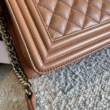 CHANEL Handbag 21K Caramel Caviar Quilted Old Medium Boy Bag LGHW - Redeluxe