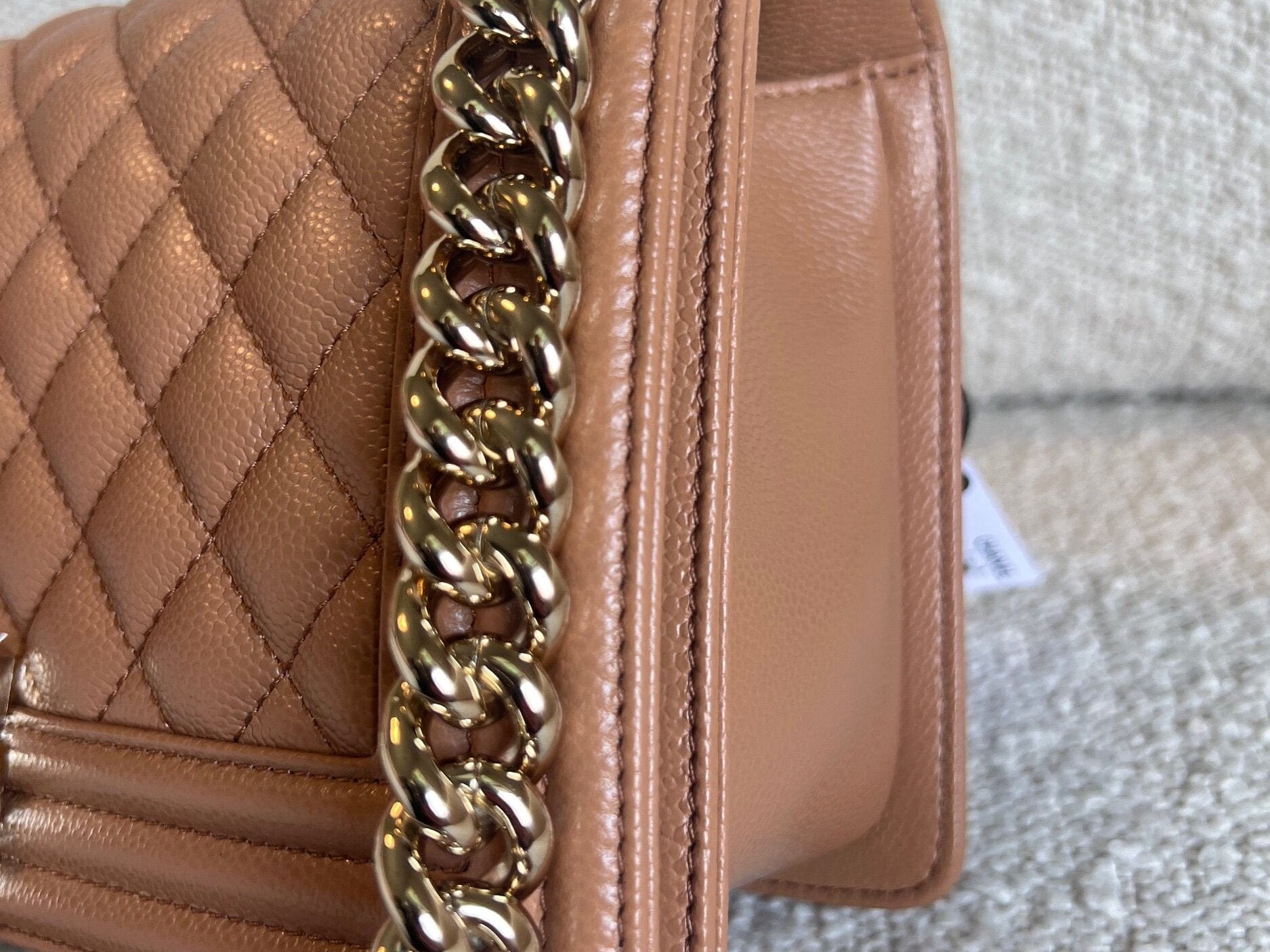 CHANEL Handbag 21K Caramel Caviar Quilted Old Medium Boy Bag LGHW - Redeluxe