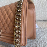 CHANEL Handbag 21K Caramel Caviar Quilted Old Medium Boy Bag LGHW - Redeluxe