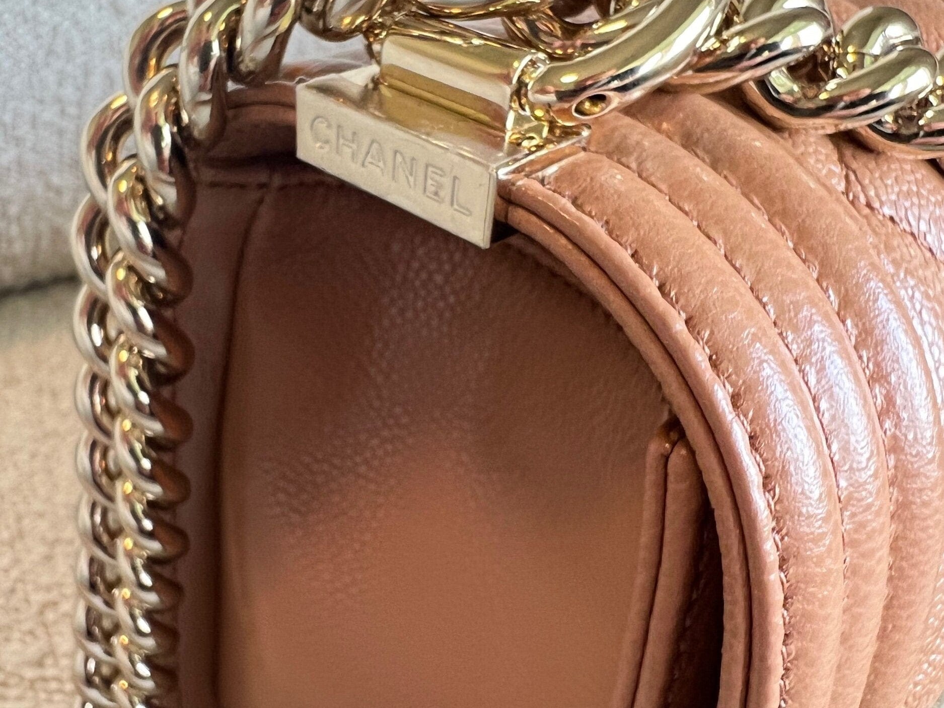 CHANEL Handbag 21K Caramel Caviar Quilted Old Medium Boy Bag LGHW - Redeluxe