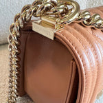 CHANEL Handbag 21K Caramel Caviar Quilted Old Medium Boy Bag LGHW - Redeluxe