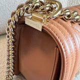 CHANEL Handbag 21K Caramel Caviar Quilted Old Medium Boy Bag LGHW - Redeluxe
