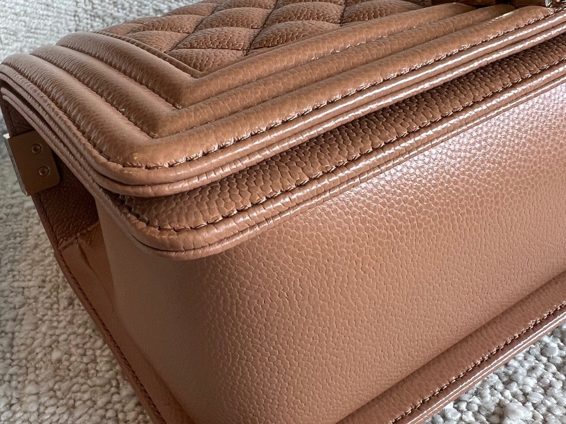 CHANEL Handbag 21K Caramel Caviar Quilted Old Medium Boy Bag LGHW - Redeluxe