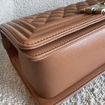 CHANEL Handbag 21K Caramel Caviar Quilted Old Medium Boy Bag LGHW - Redeluxe