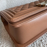 CHANEL Handbag 21K Caramel Caviar Quilted Old Medium Boy Bag LGHW - Redeluxe