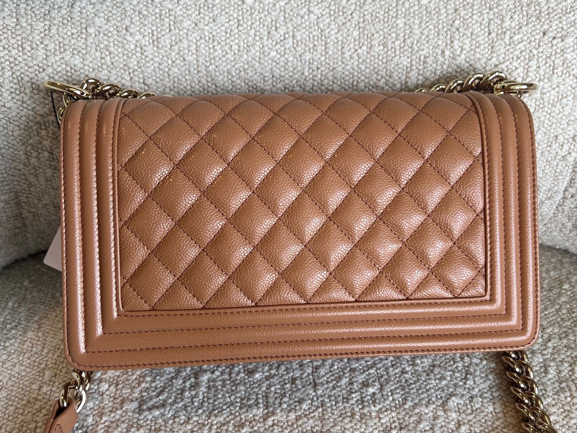 CHANEL Handbag 21K Caramel Caviar Quilted Old Medium Boy Bag LGHW - Redeluxe