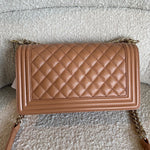 CHANEL Handbag 21K Caramel Caviar Quilted Old Medium Boy Bag LGHW - Redeluxe