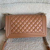 CHANEL Handbag 21K Caramel Caviar Quilted Old Medium Boy Bag LGHW - Redeluxe