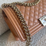 CHANEL Handbag 21K Caramel Caviar Quilted Old Medium Boy Bag LGHW - Redeluxe