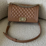 CHANEL Handbag 21K Caramel Caviar Quilted Old Medium Boy Bag LGHW - - Redeluxe