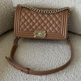 CHANEL Handbag 21K Caramel Caviar Quilted Old Medium Boy Bag LGHW - - Redeluxe