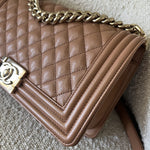 CHANEL Handbag 21K Caramel Caviar Quilted Old Medium Boy Bag LGHW - - Redeluxe