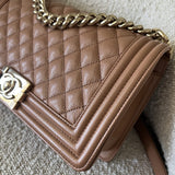 CHANEL Handbag 21K Caramel Caviar Quilted Old Medium Boy Bag LGHW - - Redeluxe