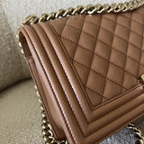 CHANEL Handbag 21K Caramel Caviar Quilted Old Medium Boy Bag LGHW - - Redeluxe