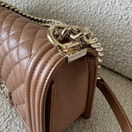 CHANEL Handbag 21K Caramel Caviar Quilted Old Medium Boy Bag LGHW - - Redeluxe